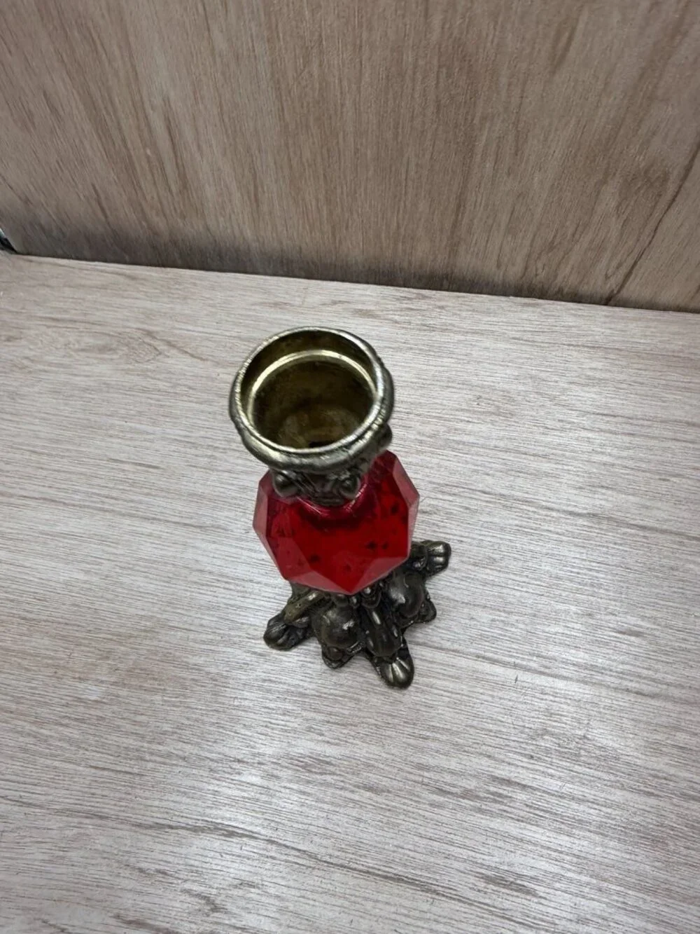 Hollywood Regency Red Lucite & Metal Candlestick, Taper Candle holder, 8